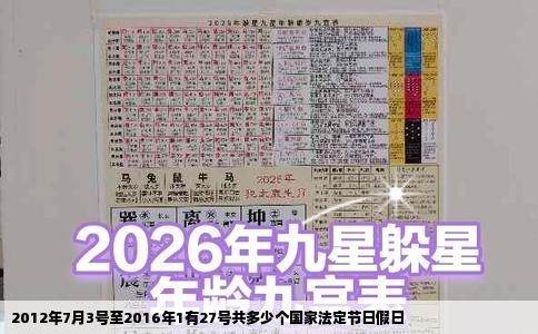 2012年7月3号至2016年1有27号共多少个国家法定节日假日